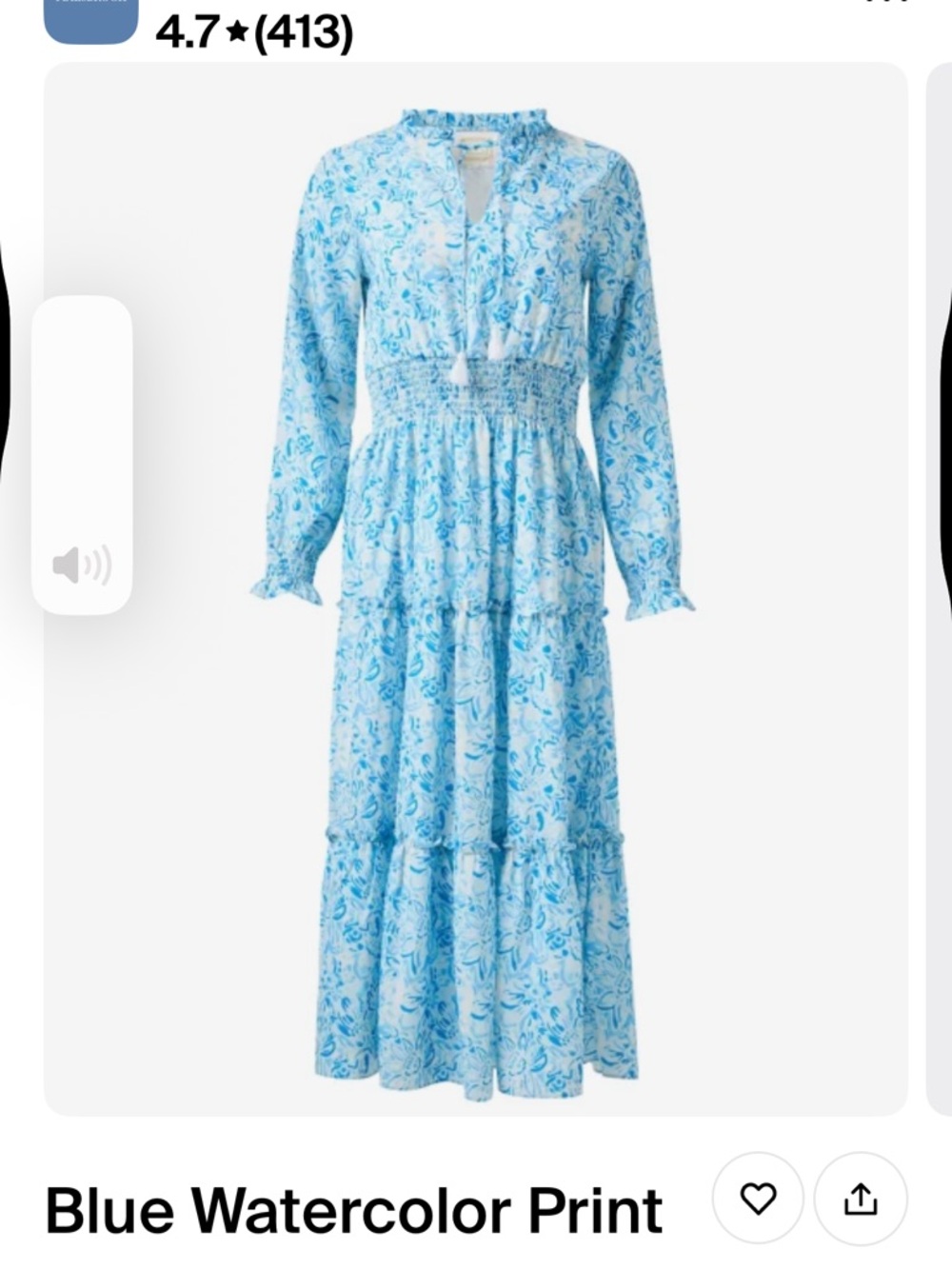 Sail to Sable Light Blue Watercolor Midi Dress with Smocked Waist